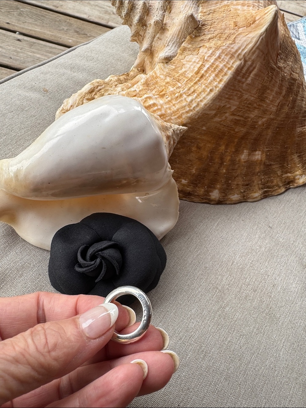 Chanel Sterling Silver Round Open Ring - size 7 Classic